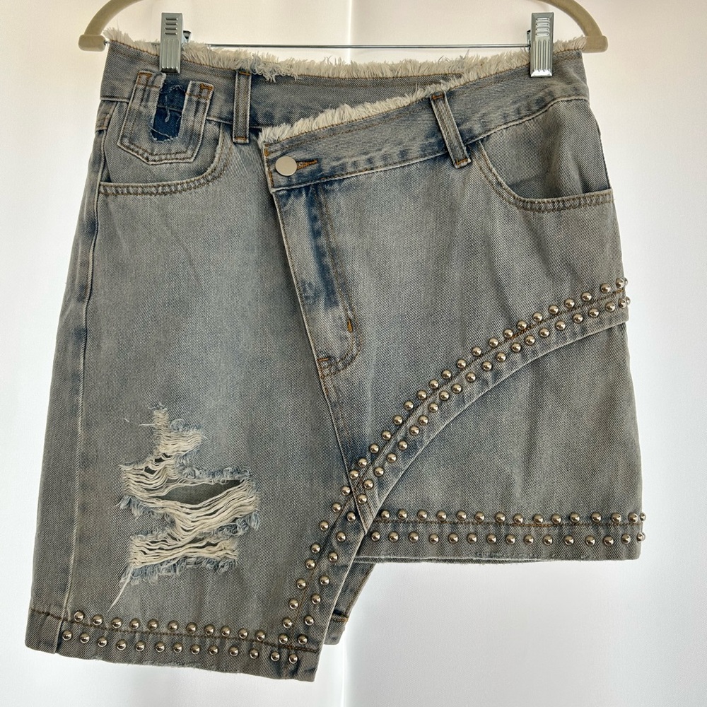 POL Studded Denim Asymmetrical Skirt size S